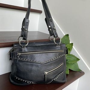 Maxx genuine Leather studded shoulder handbag purse